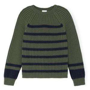Goop G Label Green and Navy Striped Women's Crew Neck Sweater Miya